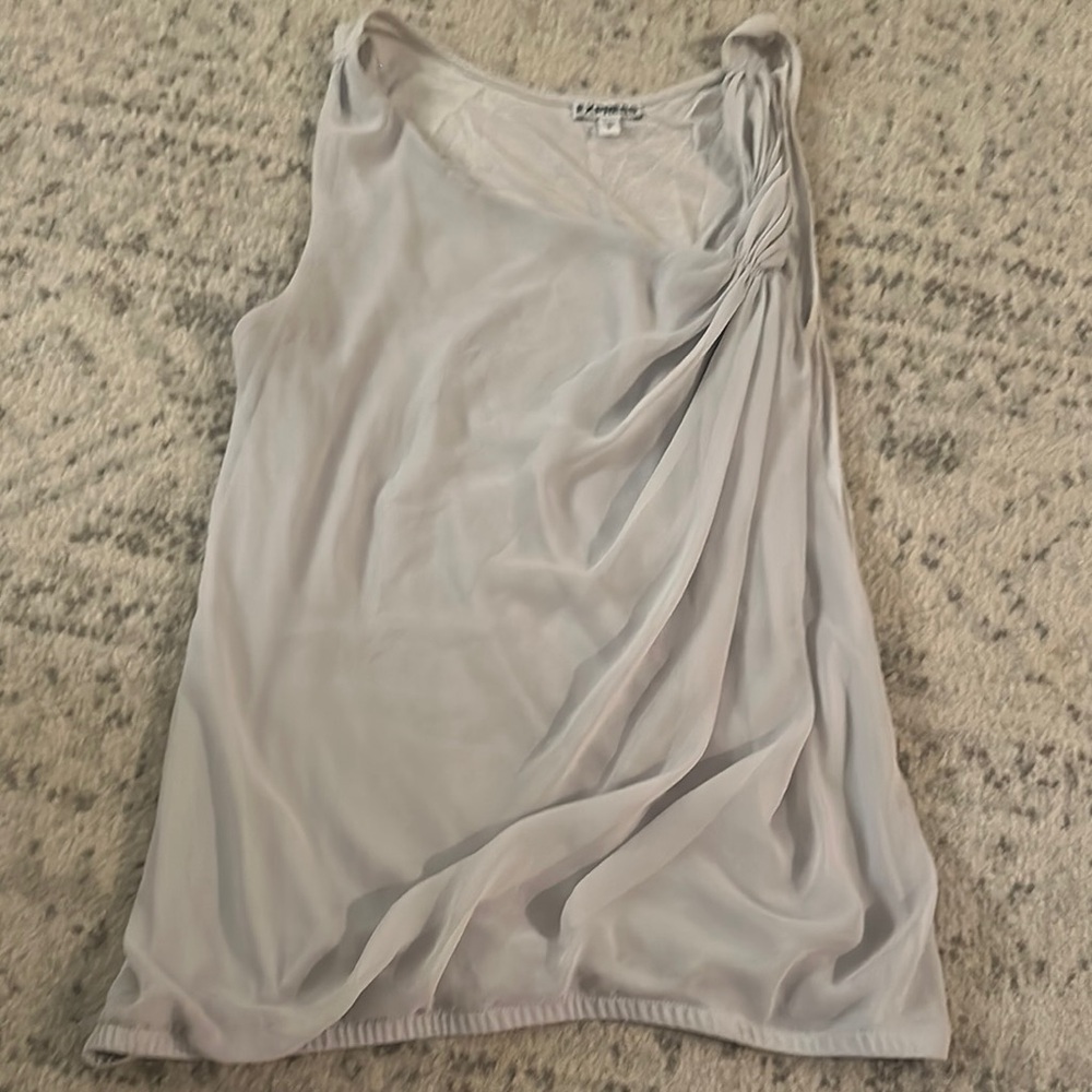 Express Gray Asymmetrical Ruched Tank Top
